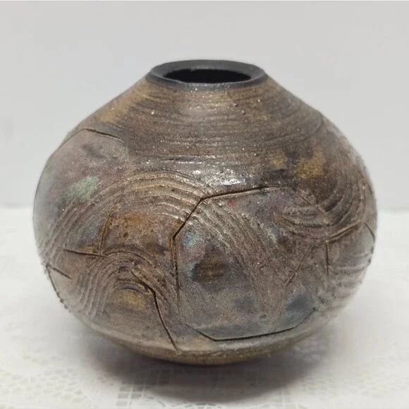 Vintage Studio Pottery Brown Textured Small Vase Rustic Cottage MCM Boho - Picture 3 of 10